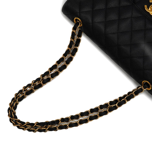 CHANEL CLASSIC FLAP MEDIUM CHAIN SHOULDER BAG BLACK LAMB SKIN GOLD HARDWARE 90341885