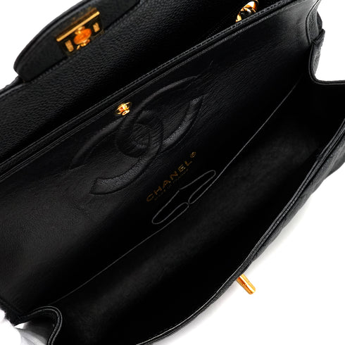 CHANEL CLASSIC FLAP MEDIUM CHAIN SHOULDER BAG BLACK LAMB SKIN GOLD HARDWARE 90341885
