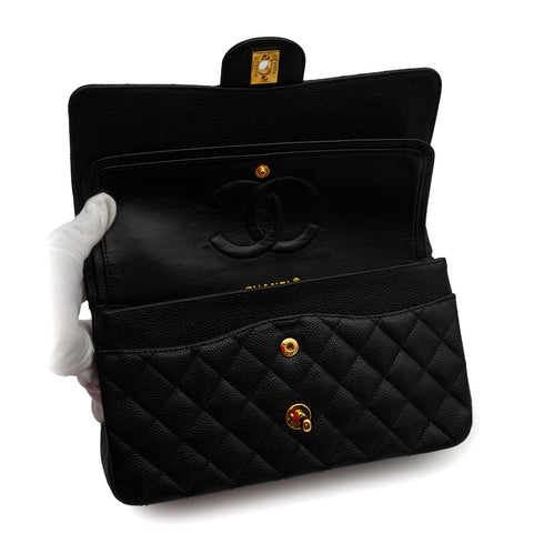 CHANEL CLASSIC FLAP MEDIUM CHAIN SHOULDER BAG BLACK LAMB SKIN GOLD HARDWARE 90341885