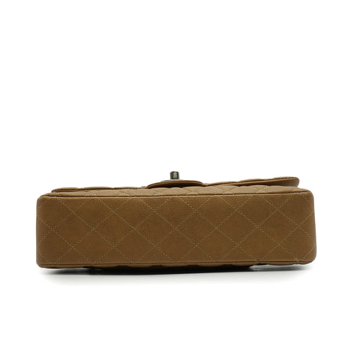 CHANEL CLASSIC FLAP MEDIUM CHAIN SHOULDER BAG BROWN CAVIR SKIN SILVER HARDWARE 90346676