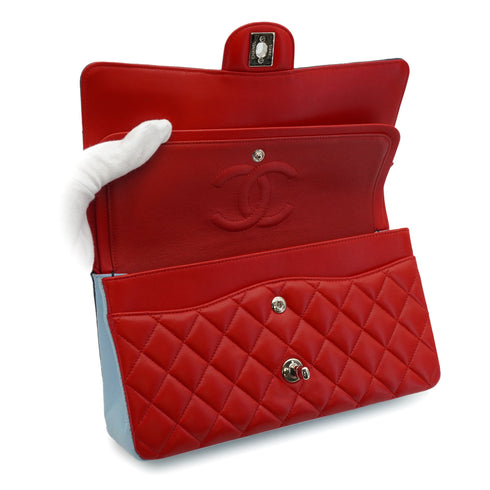CHANEL CLASSIC FLAP MEDIUM CHAIN SHOULDER BAG MULTICOLOR LAMB SKIN SILVER HARDWARE 90347768