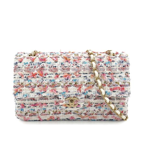 CHANEL CLASSIC FLAP MEDIUM CHAIN SHOULDER BAG MULTICOLOR TWEED GOLD HARDWARE 90324755
