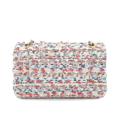 CHANEL CLASSIC FLAP MEDIUM CHAIN SHOULDER BAG MULTICOLOR TWEED GOLD HARDWARE 90324755