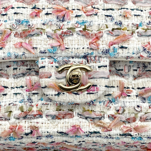 CHANEL CLASSIC FLAP MEDIUM CHAIN SHOULDER BAG MULTICOLOR TWEED GOLD HARDWARE 90324755