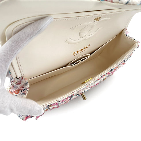 CHANEL CLASSIC FLAP MEDIUM CHAIN SHOULDER BAG MULTICOLOR TWEED GOLD HARDWARE 90324755