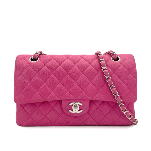 CHANEL CLASSIC FLAP MEDIUM CHAIN SHOULDER BAG PINK CAVIAR SKIN SILVER HARDWARE 90322284