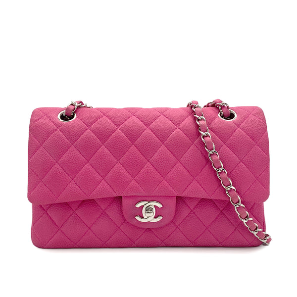 CHANEL CLASSIC FLAP MEDIUM CHAIN SHOULDER BAG PINK CAVIAR SKIN SILVER HARDWARE 90322284