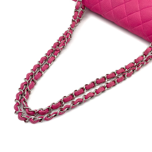 CHANEL CLASSIC FLAP MEDIUM CHAIN SHOULDER BAG PINK CAVIAR SKIN SILVER HARDWARE 90322284