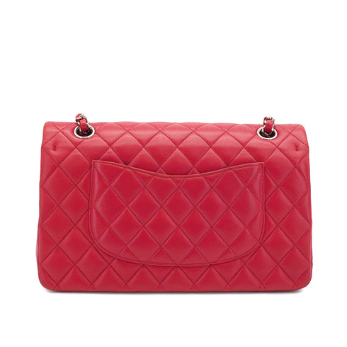 CHANEL CLASSIC FLAP MEDIUM CHAIN SHOULDER BAG PINK LAMB SKIN SILVER HARDWARE 90336794
