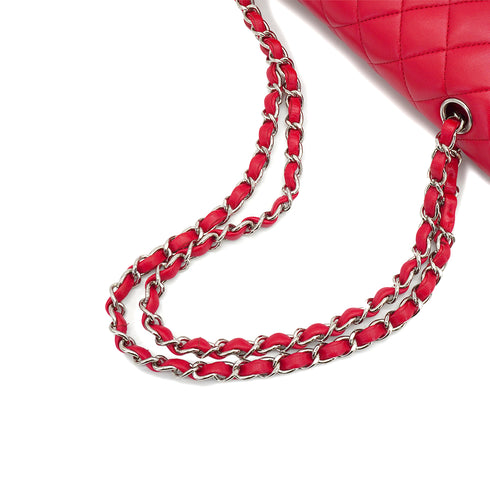 CHANEL CLASSIC FLAP MEDIUM CHAIN SHOULDER BAG PINK LAMB SKIN SILVER HARDWARE 90336794