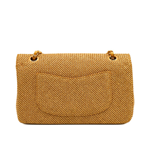 CHANEL CLASSIC FLAP MEDIUM CHAIN SHOULDER BAG RAFFIA MIRROR METALLIC GOLD LAMB SKIN GOLD HARDWARE 90347161