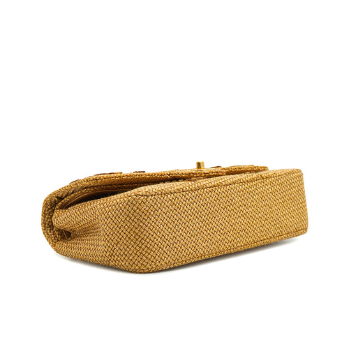 CHANEL CLASSIC FLAP MEDIUM CHAIN SHOULDER BAG RAFFIA MIRROR METALLIC GOLD LAMB SKIN GOLD HARDWARE 90347161
