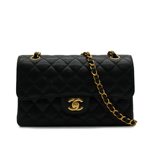 CHANEL CLASSIC FLAP SMALL CHAIN SHOULDER BAG BLACK CAVIAR SKIN GOLD HARDWARE 90335791