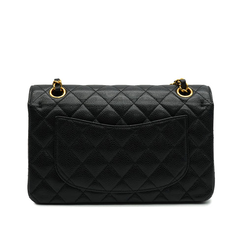 CHANEL CLASSIC FLAP SMALL CHAIN SHOULDER BAG BLACK CAVIAR SKIN GOLD HARDWARE 90335791