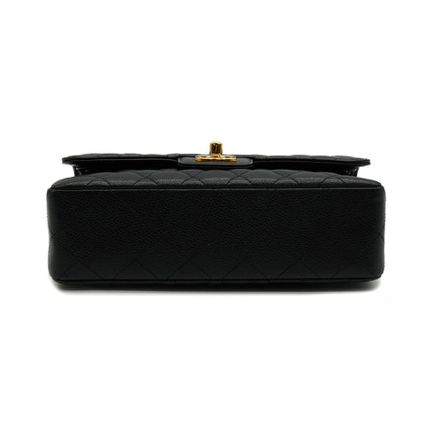 CHANEL CLASSIC FLAP SMALL CHAIN SHOULDER BAG BLACK CAVIAR SKIN GOLD HARDWARE 90335791