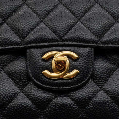 CHANEL CLASSIC FLAP SMALL CHAIN SHOULDER BAG BLACK CAVIAR SKIN GOLD HARDWARE 90335791