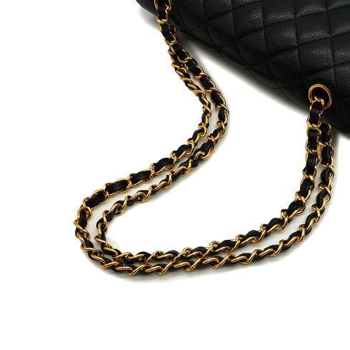CHANEL CLASSIC FLAP SMALL CHAIN SHOULDER BAG BLACK CAVIAR SKIN GOLD HARDWARE 90335791