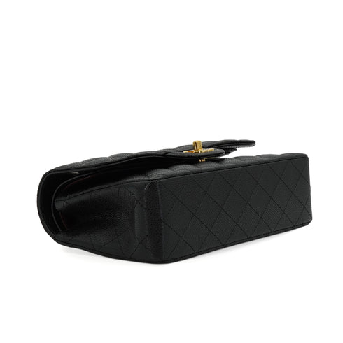 CHANEL CLASSIC FLAP SMALL CHAIN SHOULDER BAG BLACK CAVIAR SKIN GOLD HARDWARE 90350420