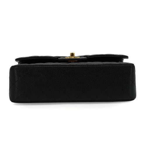 CHANEL CLASSIC FLAP SMALL CHAIN SHOULDER BAG BLACK CAVIAR SKIN GOLD HARDWARE 90350420
