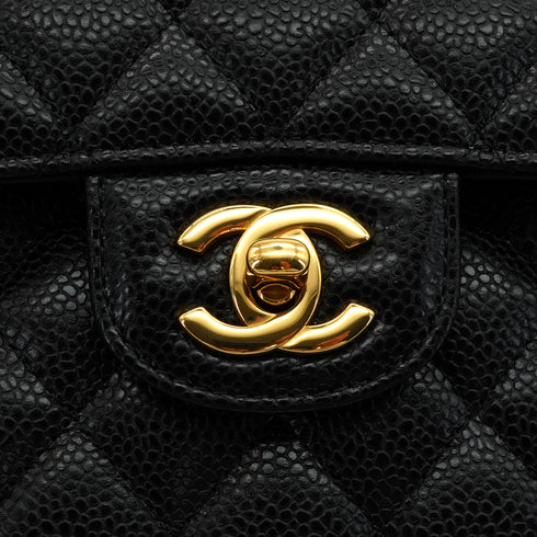 CHANEL CLASSIC FLAP SMALL CHAIN SHOULDER BAG BLACK CAVIAR SKIN GOLD HARDWARE 90350420