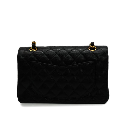 CHANEL CLASSIC FLAP SMALL CHAIN SHOULDER BAG BLACK CAVIR SKIN GOLD HARDWARE 90348530