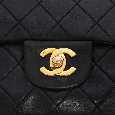 CHANEL CLASSIC FLAP SMALL CHAIN SHOULDER BAG BLACK LAMB SKIN GOLD HARDWARE 90334870