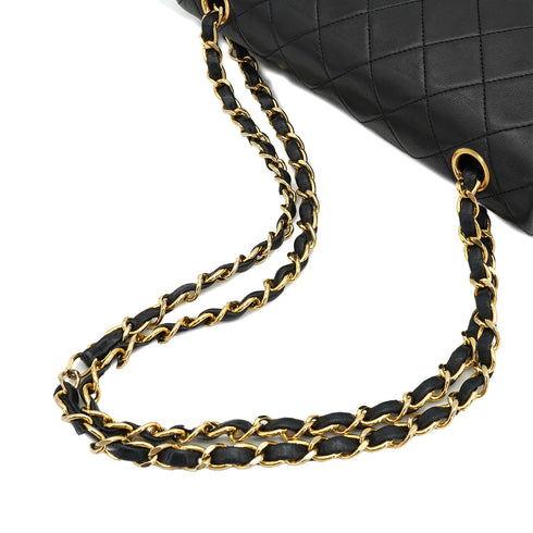 CHANEL CLASSIC FLAP SMALL CHAIN SHOULDER BAG BLACK LAMB SKIN GOLD HARDWARE 90334870