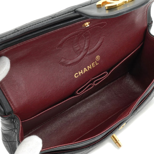 CHANEL CLASSIC FLAP SMALL CHAIN SHOULDER BAG BLACK LAMB SKIN GOLD HARDWARE 90334870