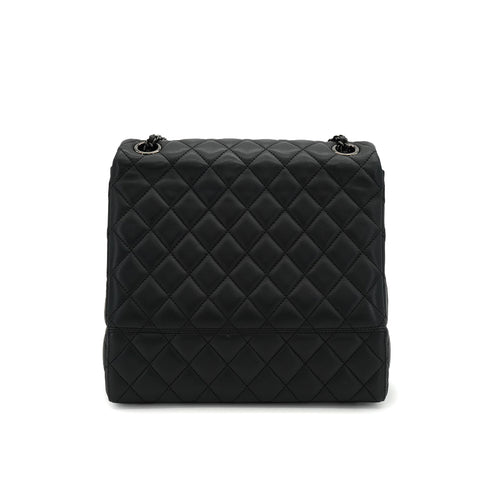 CHANEL COCKPIT FLAP CHAIN SHOULDER BAG BLACK LAMB SKIN BLACK HARDWARE 90341898