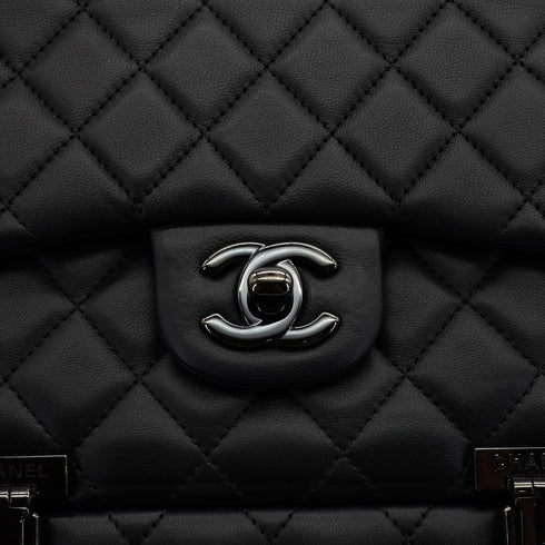 CHANEL COCKPIT FLAP CHAIN SHOULDER BAG BLACK LAMB SKIN BLACK HARDWARE 90341898