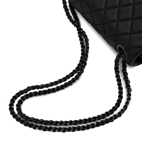 CHANEL COCKPIT FLAP CHAIN SHOULDER BAG BLACK LAMB SKIN BLACK HARDWARE 90341898