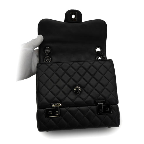 CHANEL COCKPIT FLAP CHAIN SHOULDER BAG BLACK LAMB SKIN BLACK HARDWARE 90341898