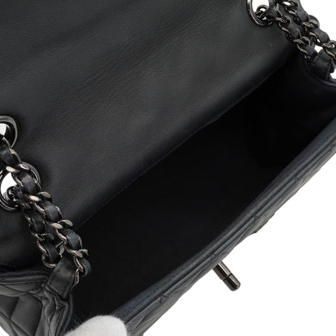 CHANEL COCKPIT FLAP CHAIN SHOULDER BAG BLACK LAMB SKIN BLACK HARDWARE 90341898