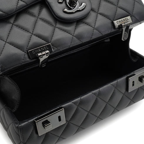CHANEL COCKPIT FLAP CHAIN SHOULDER BAG BLACK LAMB SKIN BLACK HARDWARE 90341898
