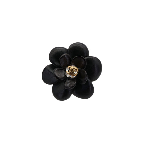 CHANEL COCOMARK CAMELLIA RING RHINESTONE BLACK GOLD ACCESSORY 02A 90321060