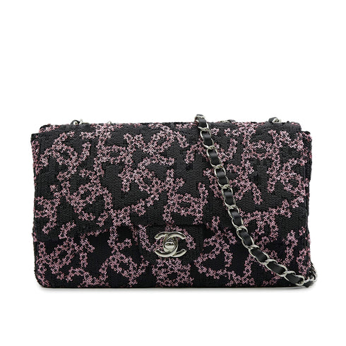 CHANEL COCOMARK CHAIN SHOULDER BAG BLACK PINK SEQUINS LEATHER SILVER HARDWARE 90319985