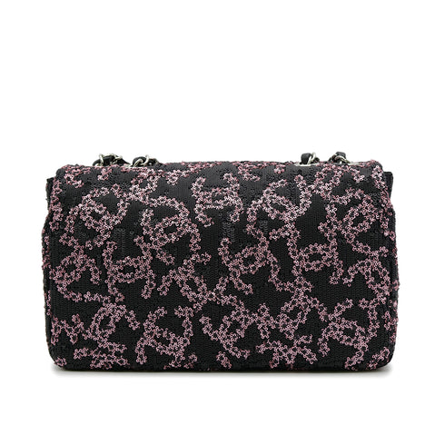 CHANEL COCOMARK CHAIN SHOULDER BAG BLACK PINK SEQUINS LEATHER SILVER HARDWARE 90319985