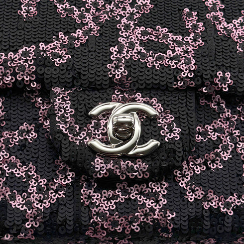 CHANEL COCOMARK CHAIN SHOULDER BAG BLACK PINK SEQUINS LEATHER SILVER HARDWARE 90319985