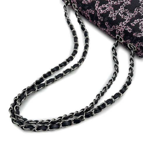 CHANEL COCOMARK CHAIN SHOULDER BAG BLACK PINK SEQUINS LEATHER SILVER HARDWARE 90319985