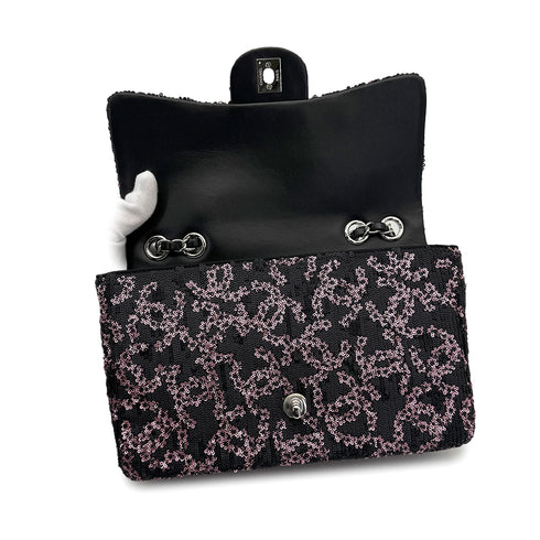 CHANEL COCOMARK CHAIN SHOULDER BAG BLACK PINK SEQUINS LEATHER SILVER HARDWARE 90319985