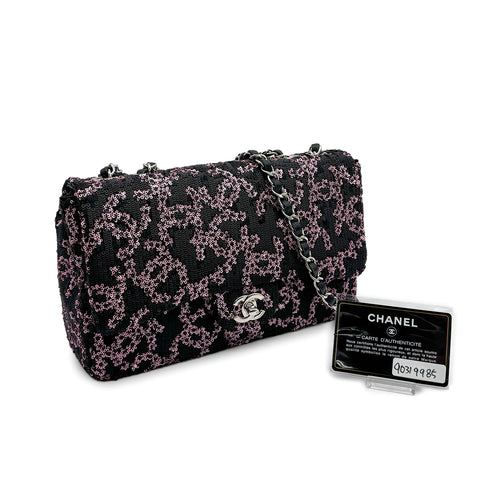 CHANEL COCOMARK CHAIN SHOULDER BAG BLACK PINK SEQUINS LEATHER SILVER HARDWARE 90319985