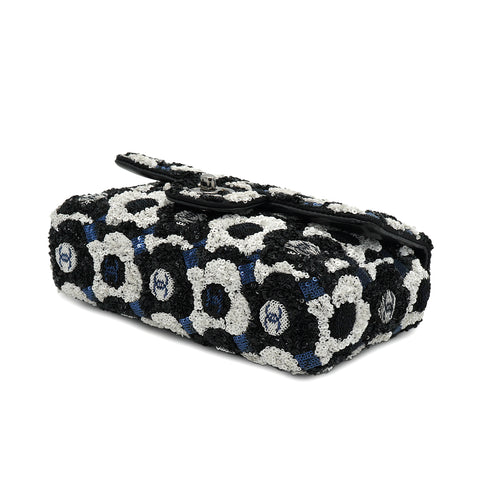 CHANEL COCOMARK CAMELLIA CHAIN SHOULDER BAG BLACK WHITE NAVY SEQUINS SILVER HARDWARE 90334167