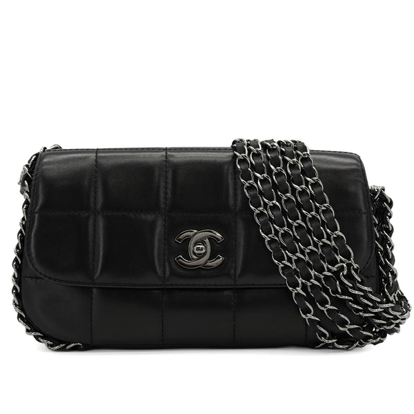 VINTEGE CHANEL COCOMARK CHOCOLATE BAR CHAIN SHOULDER BAG BLACK LAMB SKIN SILVER HARDWARE 90344102