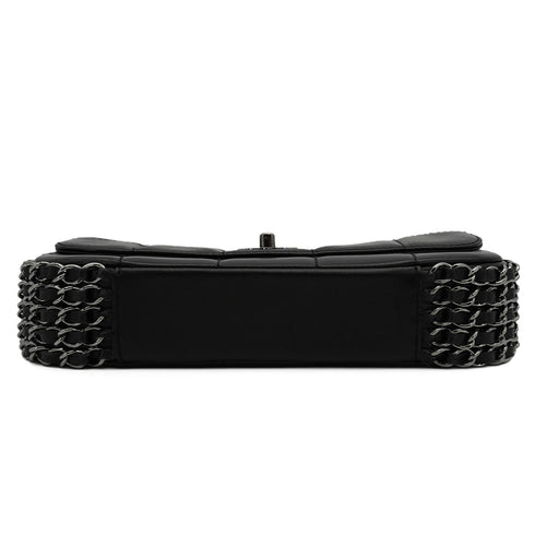 VINTEGE CHANEL COCOMARK CHOCOLATE BAR CHAIN SHOULDER BAG BLACK LAMB SKIN SILVER HARDWARE 90344102