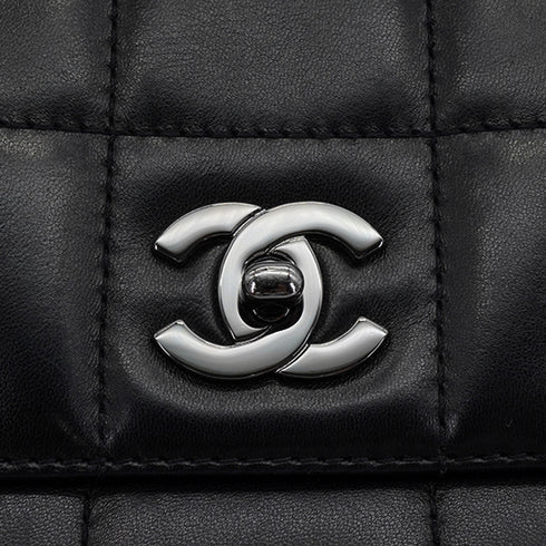 VINTEGE CHANEL COCOMARK CHOCOLATE BAR CHAIN SHOULDER BAG BLACK LAMB SKIN SILVER HARDWARE 90344102