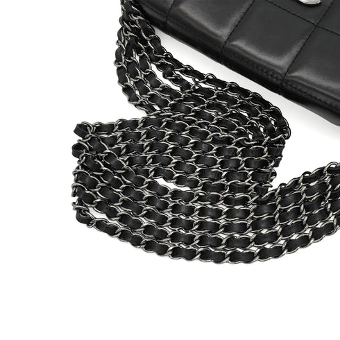 VINTEGE CHANEL COCOMARK CHOCOLATE BAR CHAIN SHOULDER BAG BLACK LAMB SKIN SILVER HARDWARE 90344102