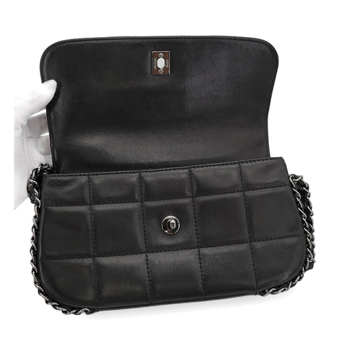 VINTEGE CHANEL COCOMARK CHOCOLATE BAR CHAIN SHOULDER BAG BLACK LAMB SKIN SILVER HARDWARE 90344102