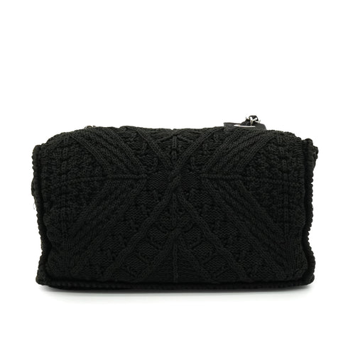 VINTAGE CHANEL COCOMARK CROCHET CHAIN SHOULDER BAG BLACK WOOL KNIT SILVER HARDWARE 90340917