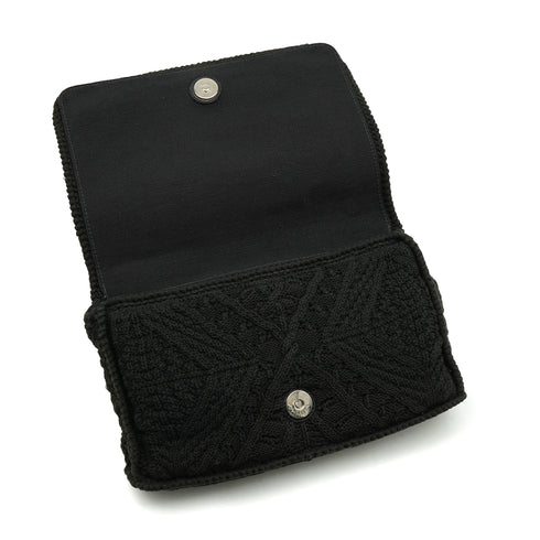 VINTAGE CHANEL COCOMARK CROCHET CHAIN SHOULDER BAG BLACK WOOL KNIT SILVER HARDWARE 90340917