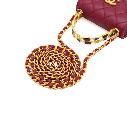 CHANEL MATERASSE ENAMEL TOP HANDLE MINI CLUTCH ON CHAIN BAG BORDEAUX LAMB SKIN GOLD HARDWARE 90343011